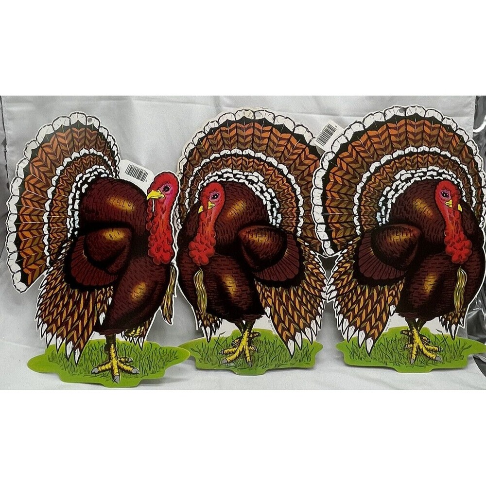 Vintage 3 Beistle Co Thanksgiving Turkey Cardboard Die Cut 12”Decoration USA